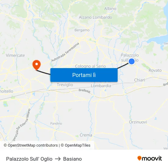 Palazzolo Sull' Oglio to Basiano map