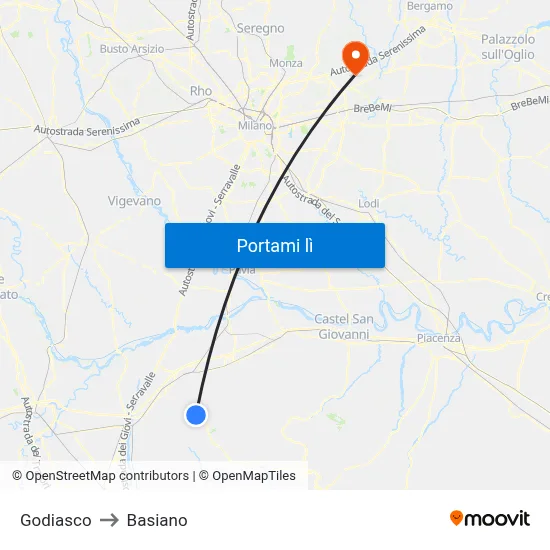 Godiasco to Basiano map