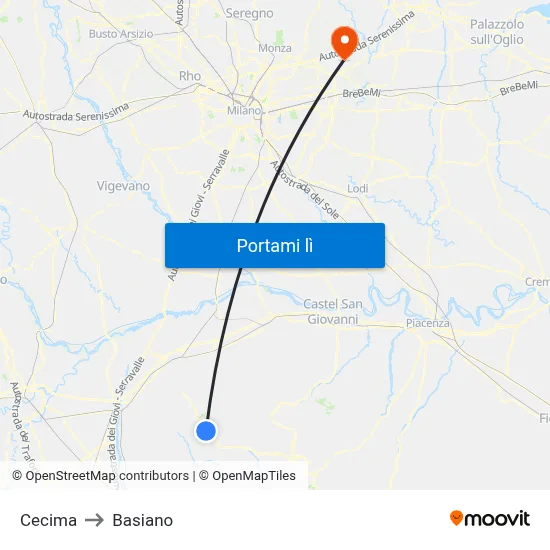 Cecima to Basiano map