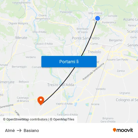 Almè to Basiano map