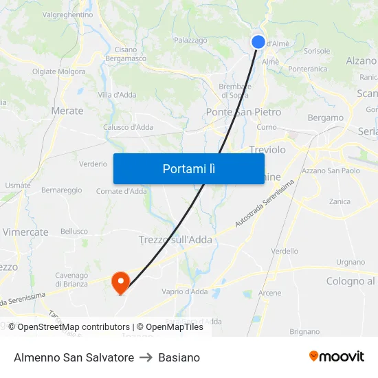 Almenno San Salvatore to Basiano map