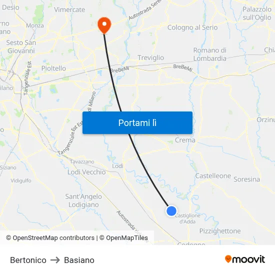 Bertonico to Basiano map