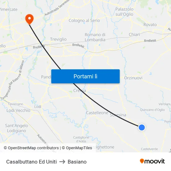 Casalbuttano Ed Uniti to Basiano map