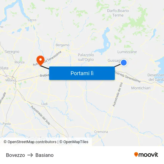 Bovezzo to Basiano map