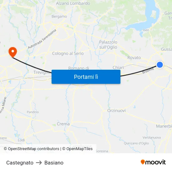 Castegnato to Basiano map
