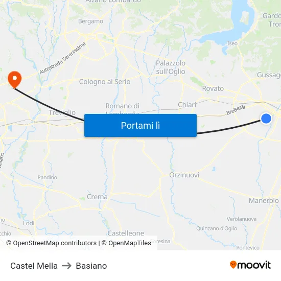 Castel Mella to Basiano map