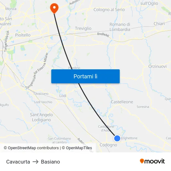 Cavacurta to Basiano map