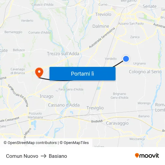 Comun Nuovo to Basiano map