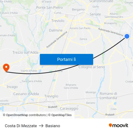 Costa Di Mezzate to Basiano map