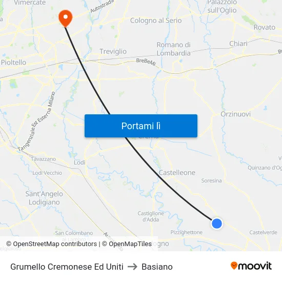 Grumello Cremonese Ed Uniti to Basiano map