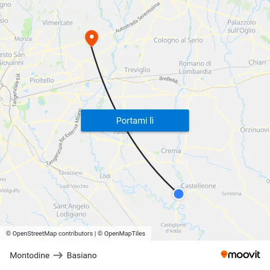 Montodine to Basiano map