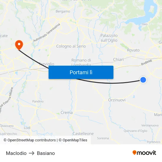 Maclodio to Basiano map