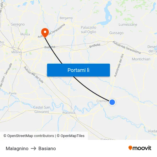 Malagnino to Basiano map