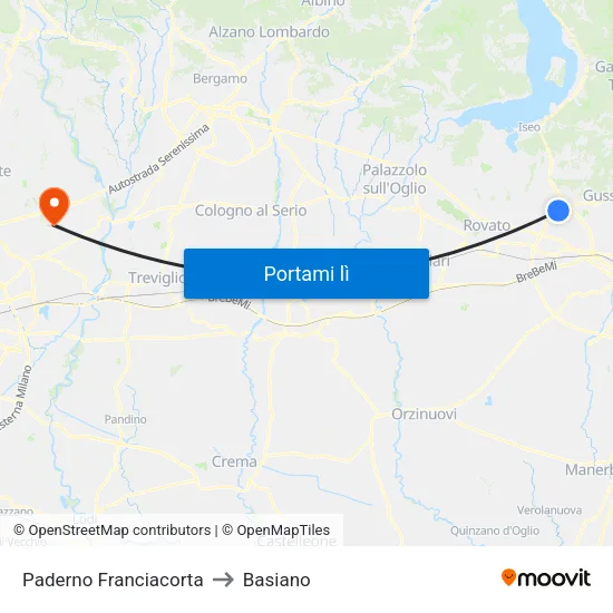 Paderno Franciacorta to Basiano map
