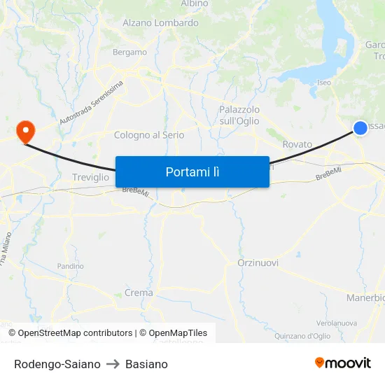 Rodengo-Saiano to Basiano map