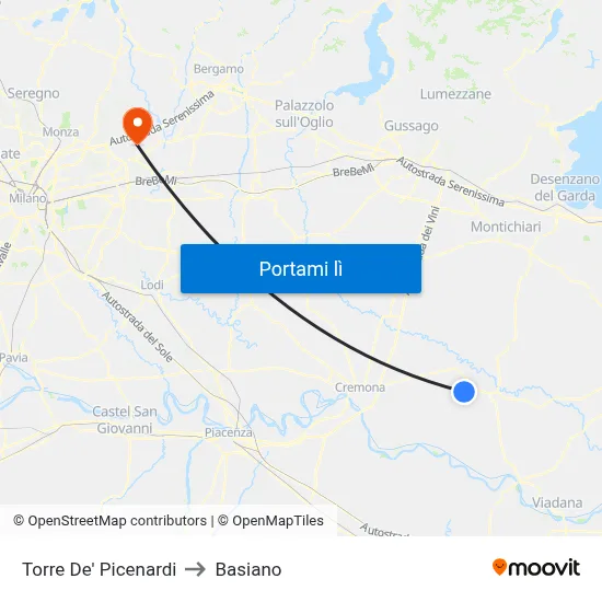 Torre De' Picenardi to Basiano map