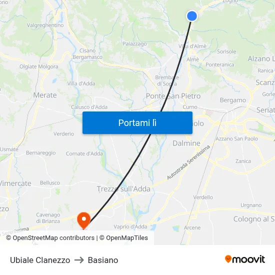 Ubiale Clanezzo to Basiano map