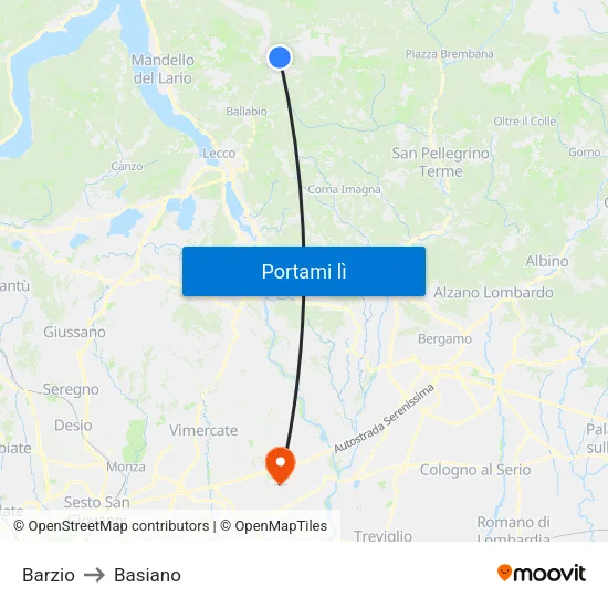 Barzio to Basiano map