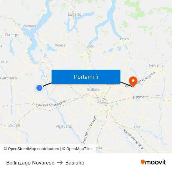 Bellinzago Novarese to Basiano map