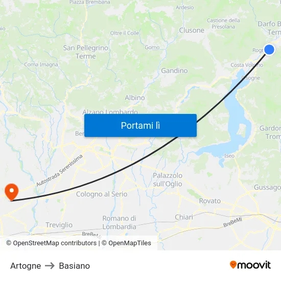 Artogne to Basiano map