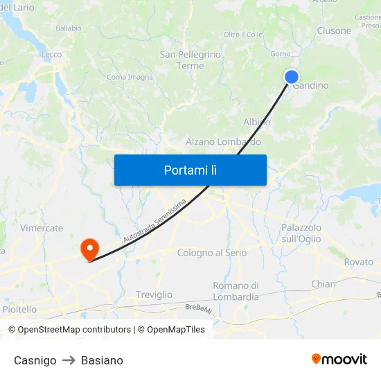 Casnigo to Basiano map