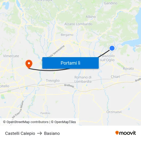 Castelli Calepio to Basiano map