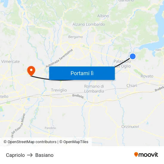 Capriolo to Basiano map