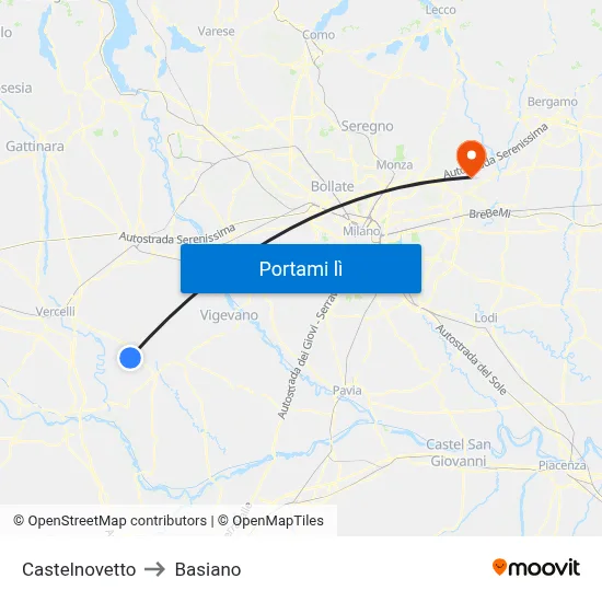 Castelnovetto to Basiano map