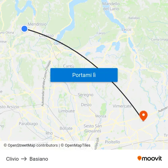 Clivio to Basiano map