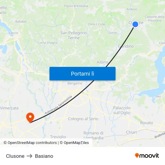 Clusone to Basiano map