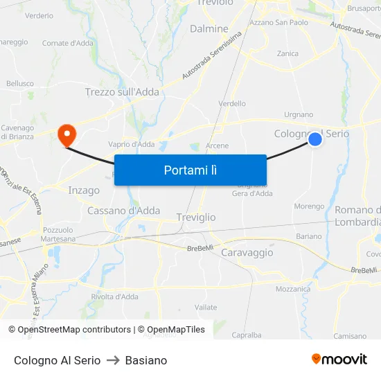 Cologno Al Serio to Basiano map