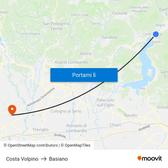 Costa Volpino to Basiano map
