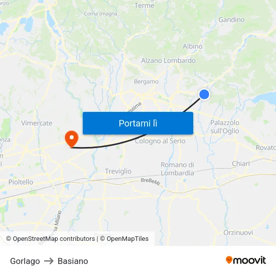 Gorlago to Basiano map