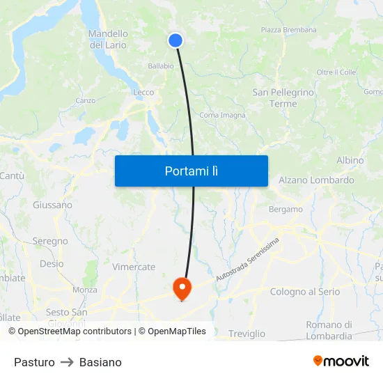 Pasturo to Basiano map