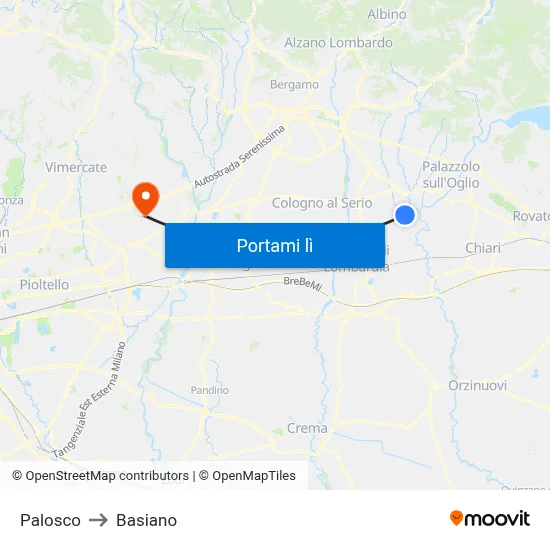 Palosco to Basiano map
