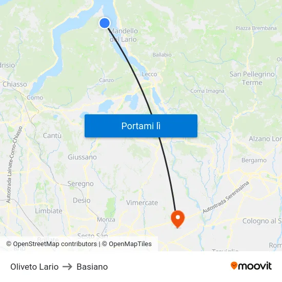 Oliveto Lario to Basiano map