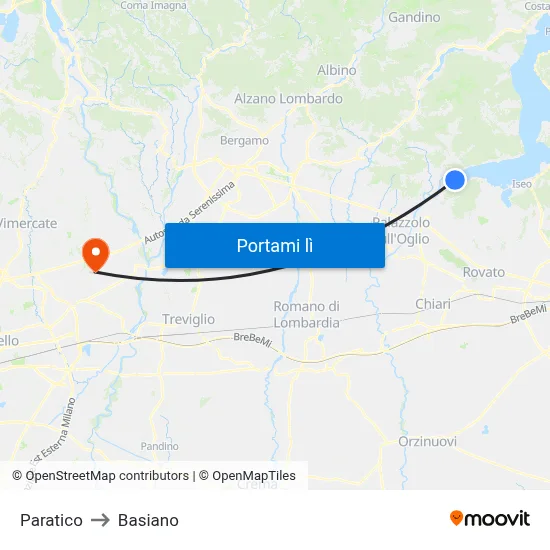 Paratico to Basiano map