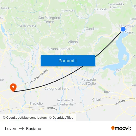 Lovere to Basiano map