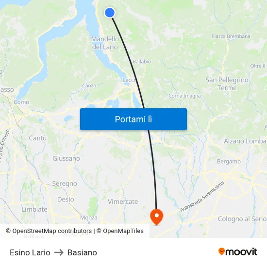 Esino Lario to Basiano map