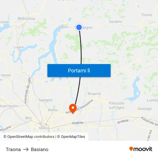 Traona to Basiano map