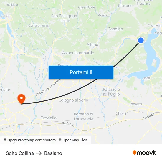 Solto Collina to Basiano map