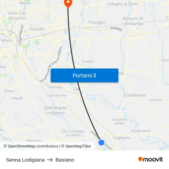 Senna Lodigiana to Basiano map