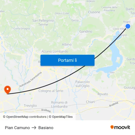 Pian Camuno to Basiano map