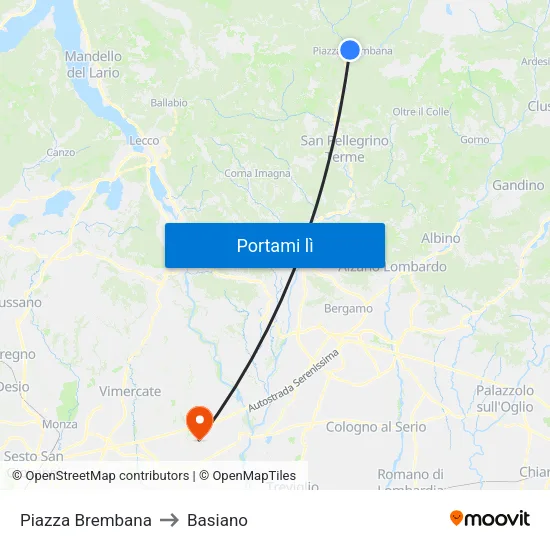 Piazza Brembana to Basiano map