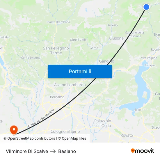 Vilminore Di Scalve to Basiano map