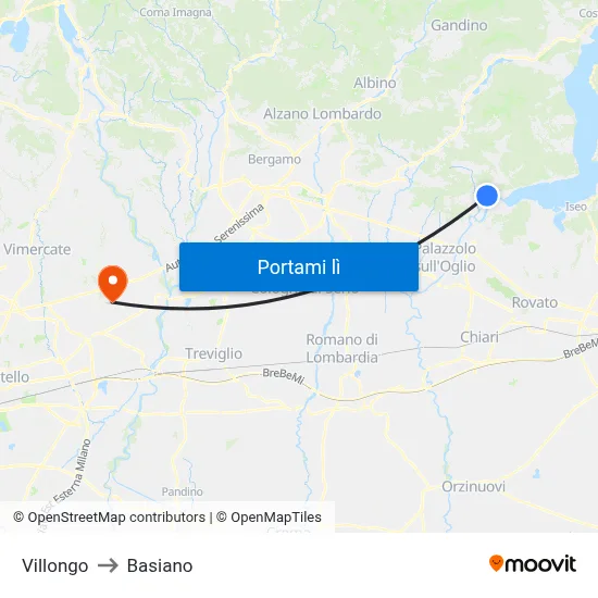 Villongo to Basiano map