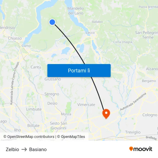 Zelbio to Basiano map