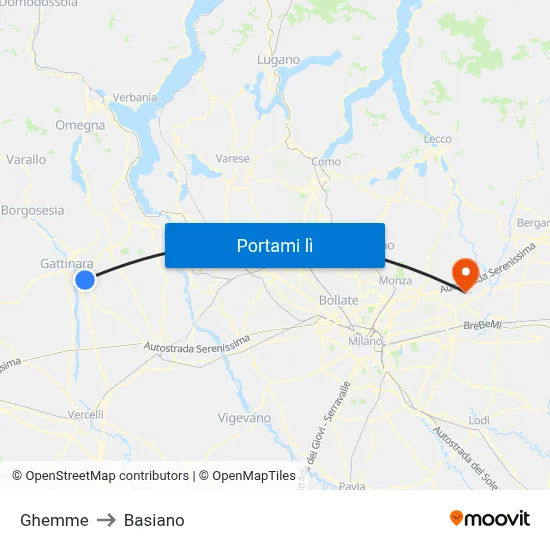 Ghemme to Basiano map
