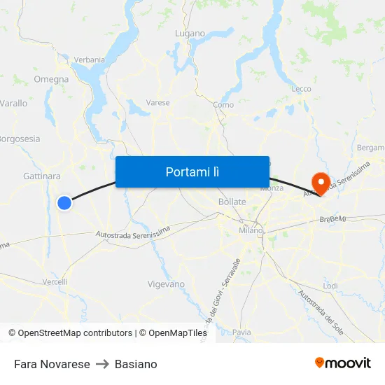 Fara Novarese to Basiano map