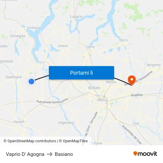 Vaprio D' Agogna to Basiano map